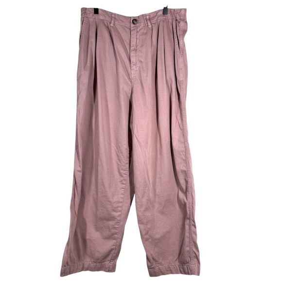 Free People Addy Chino Pants Pleated High Rise Wide Leg Baggy Pink Plus Size 14 - Picture 1 of 7